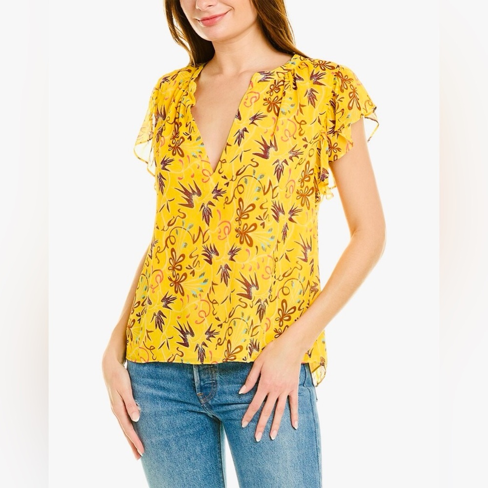 A.L.C. Silk Yellow Floral Blouse